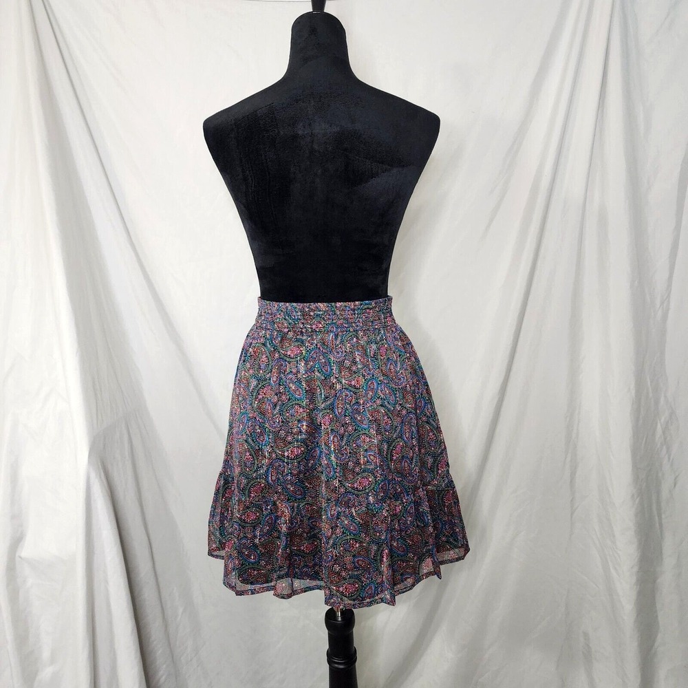 New! Ann Taylor LOFT Size XS Metallic Floral Ruffled Chiffon‎ Cottage Mini Skirt